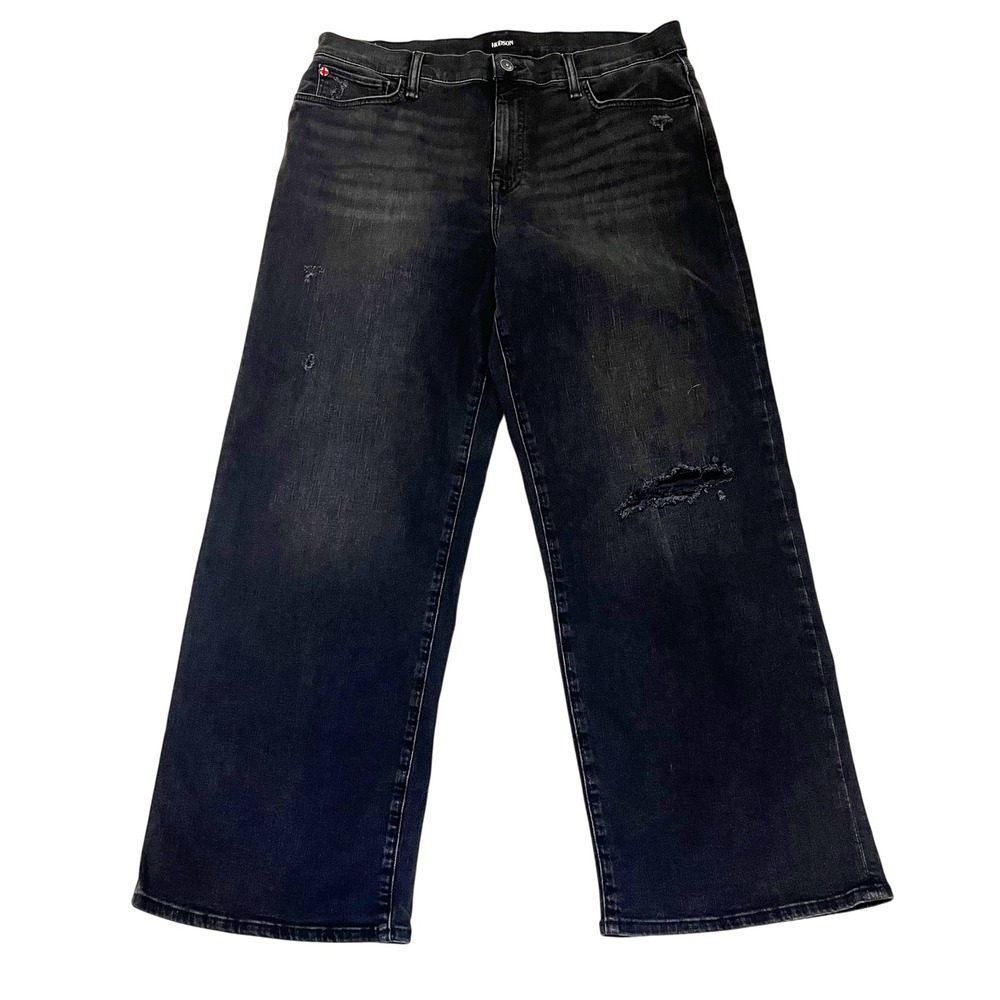Hudson Rosalie High Rise Wide Leg Jeans Primadonna Black Distressed Size 32